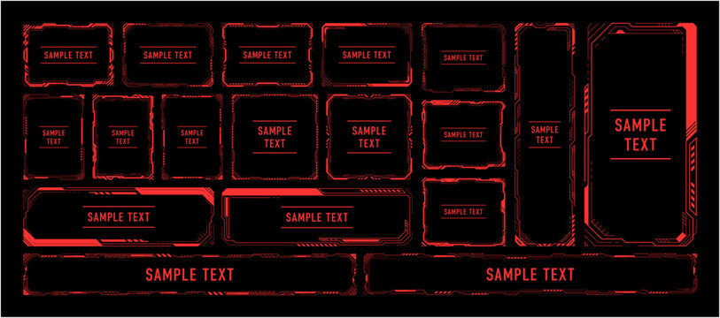 赤いサイバーUIフレームセット｜警告・アラート向け近未来HUD（ベクター）