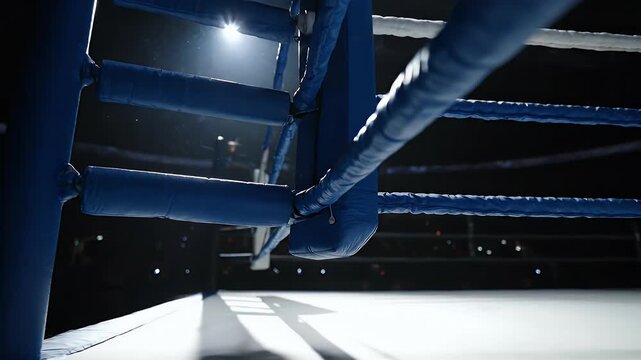 Empty Boxing Ring in Dimly Lit Arena for Combat Sports