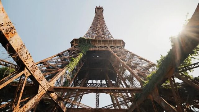 Generative ai art eiffel tower transformation paris digital creation urban low angle nature integration