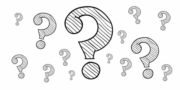Question mark sketch pattern. Monochrome hipster background. Hand-drawn random black question marks.