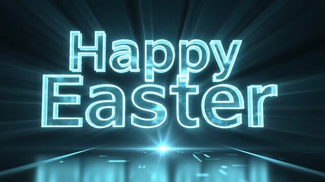 Happy Easter blue neon light banner.