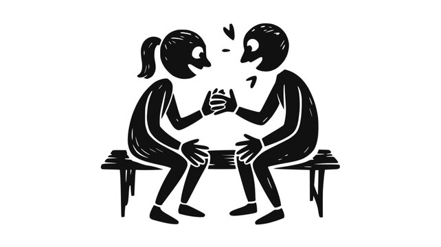 Two stick figures sitting on a bench, simple and relatable illustration representing friendship or relaxation.