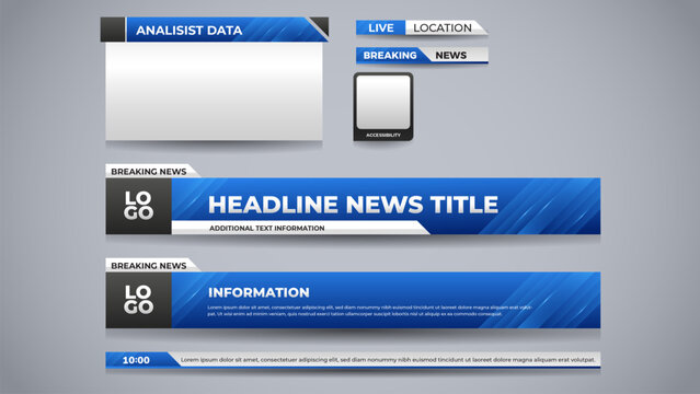 Set breaking news lower third for media broadcast banner template blue theme with accessibility
