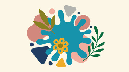Naklejka premium Abstract Splash Blob with Organic Shapes and Floral Element.