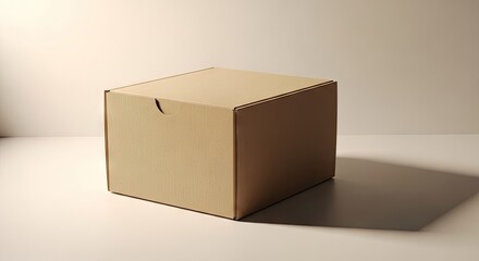 Cardboard box isolated on a white surface with long shadow and copy space