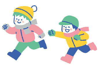 Children Playing Outdoors in Winter_Color