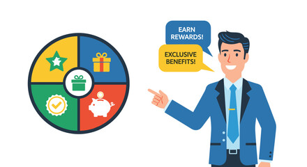 Man in Suit Pointing at Infographic Circle.