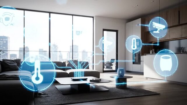 Smart Home Automation System Modern Living Room.