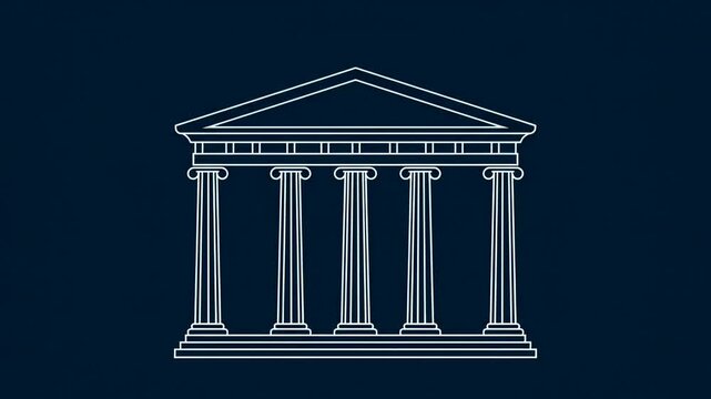 Classical Building Illustration with Columns and Pediment on Dark Blue Background