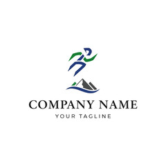 Fototapeta premium Dynamic Runner Ascending Mountain Peak Logo Symbolizing Achievement and Adventure.