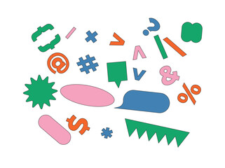 Illustration design set character symbol retro isolated on white background