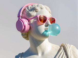 mannequin with sunglasses and headphones, pop art concept
