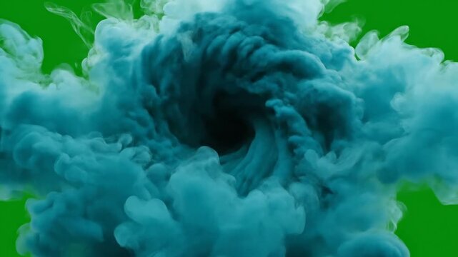 Abstract blue smoke explosion on green background visual element