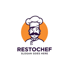 Smiling Culinary Professional Vector Illustration: Happy Chef Character with Moustache and Toque for Food Service Design