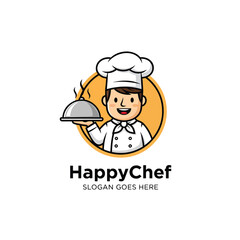 Happy chef character presenting a steaming dish, a friendly culinary mascot illustration