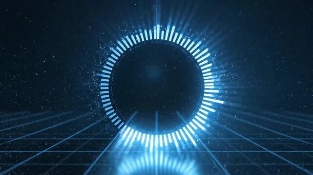 Abstract digital interface with glowing circle and grid lines