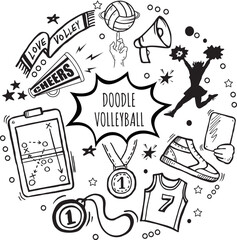 Obraz premium Doodle Volleyball Sports and Cheering Elements Collection