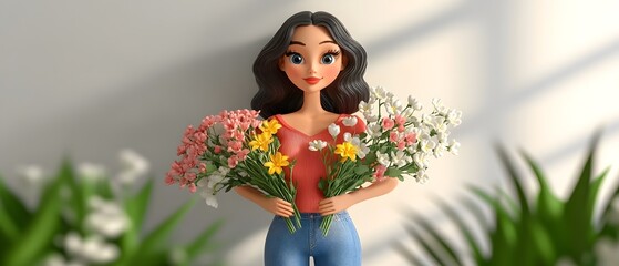 Woman with flowers, women's day.