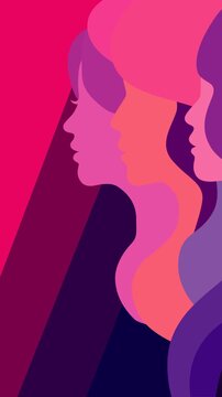 Abstract footage showing layered female profiles in vibrant colors symbolizing diversity, empowerment, equality, and unity. Perfect for International Women&rsquo;s Day, feminism themes