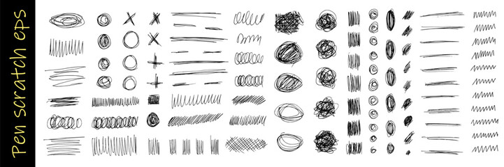 Hand-drawn pen scribbles and chaotic doodles create messy textures with random circles, squiggly lines, and expressive pen strokes for creative designs.