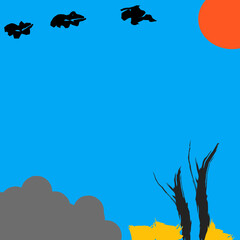 landscape with tree and birds