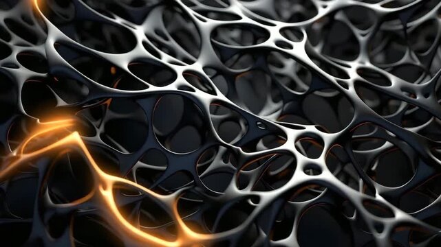 Shapes and patterns shift and change in a black and gold design. The rich colors create an interesting visual experience that catches the eye.