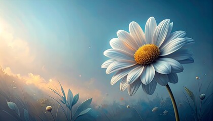 White Daisy Flower in Soft Morning Light, Dreamy Nature Background