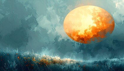 Epic Full Moon Over Stormy Ocean, Fantasy Seascape