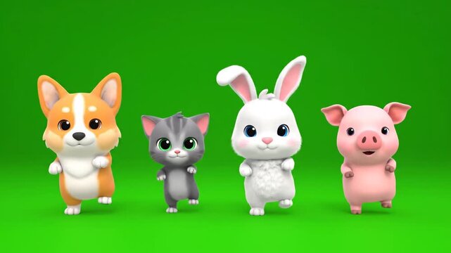 Colorful cartoon animal figurines standing.