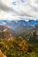 Obraz premium Copper Canyon in winter, mountains with clouds in Divisadero, Chihuahua, Mexico