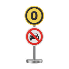 Fototapeta premium A realistic depiction of a yellow and red road sign displaying a zero and a vehicle prohibition on transparent background high-quality professional detailed modern elegant
