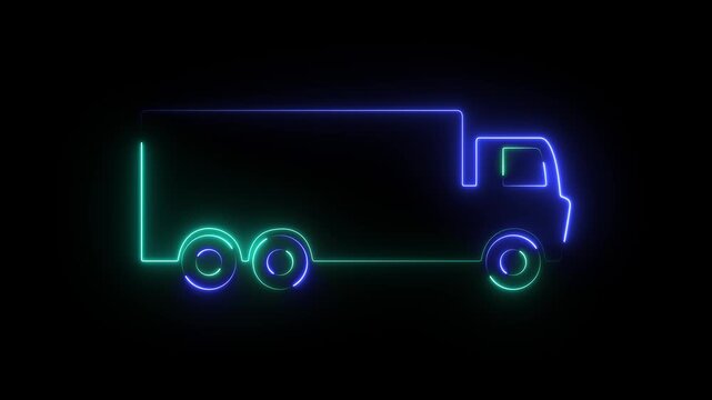 Neon outline truck icon animation. Glowing lorry sign motion graphics. Animated for logistics concepts 4k video.