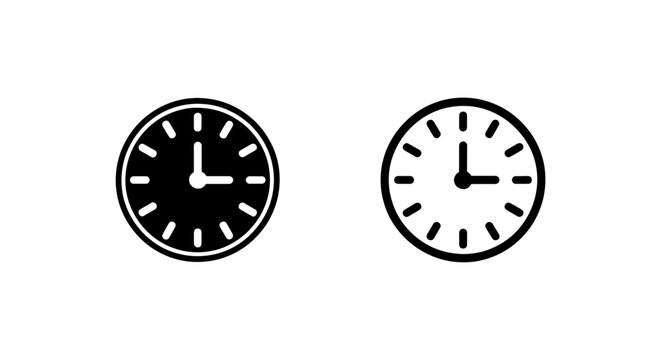 Simple Black and White Clock Time Management Vector Icons for Scheduling and Productivity Apps