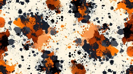 Abstract seamless splatter pattern with orange and black ink stains background