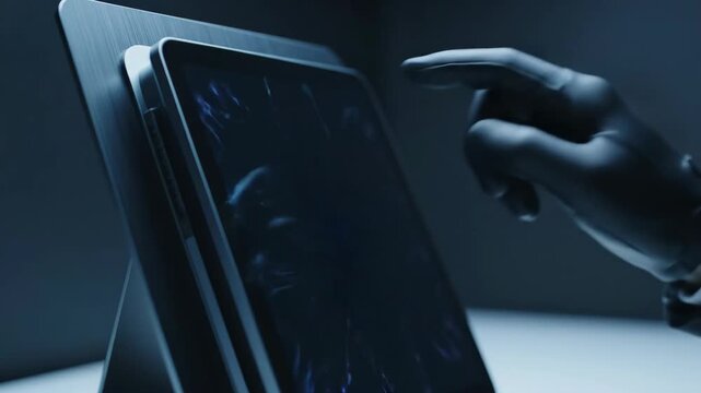 Futuristic Touchscreen Interface with Glowing Digital Graphics.