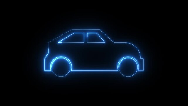 Neon outline taxi icon animation. Glowing Taxi tuk motion graphics. Minibus abstract transportation concept 4k video footage.