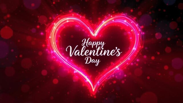 Glowing Heart Shaped Valentine's Day Greeting with Red Background.