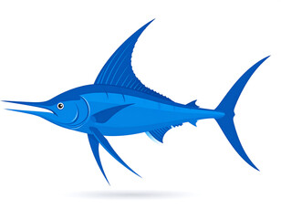 Obraz premium Blue marlin illustration with large dorsal fin, long bill, sleek body, and bifurcated tail