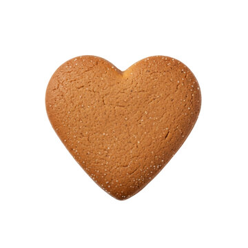 A single, perfectly formed, plain heart-shaped gingerbread cookie, macro shot showing sugar texture, isolated on a transparent background with soft shadow. concept of heartfelt simplicity for saint