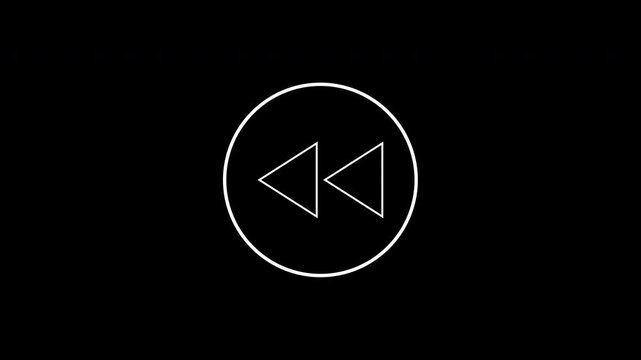 Rewind button on white circle with triangles for media player interface design. Suitable for technology, multimedia, website, and app development.