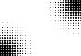 Abstract black halftone dot background with gradient fade, featuring modern dotted corner patterns. © SOUMYA