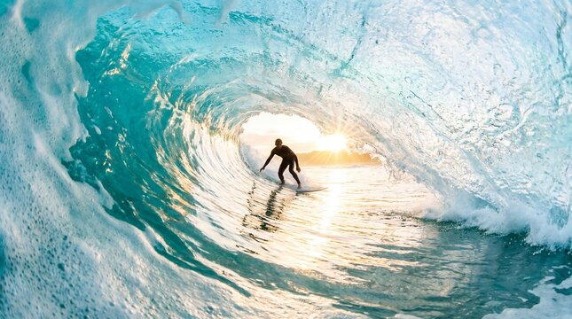 Turquoise Barrel Wave Interior Surfer
