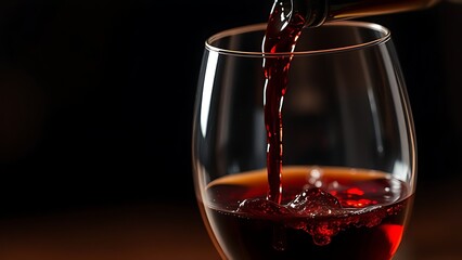 decanting. Red wine pouring into a crystal glass, capturing the elegance and richness of the liquid. wildlife magazines, conservation campaigns, designed for nature documentaries and education.