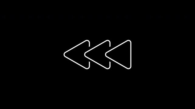 Rewind button or fast backward icon on black background. Suitable for video editing, media player designs, timeline concepts, or retrothemed projects.