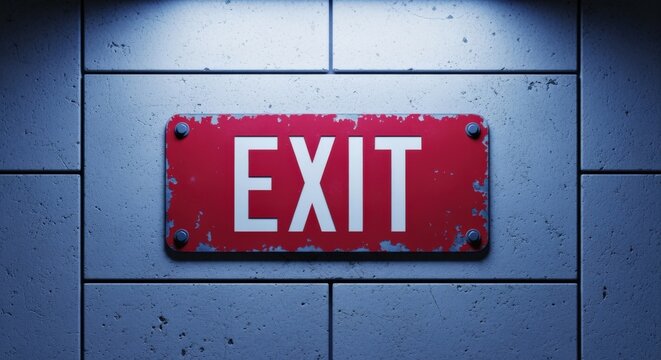 Exit sign on a tiled wall, providing direction and safety in case of emergency