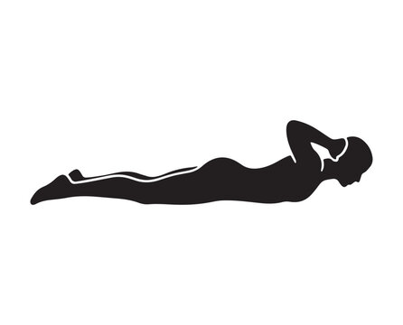 Silhouette icon of a person performing a floor back extension exercise. 