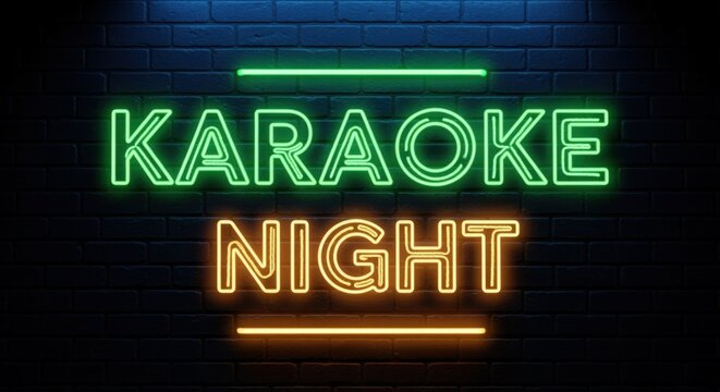Karaoke Night Neon Sign on Brick Wall, Entertainment Event, Music Night Out, Celebration Design