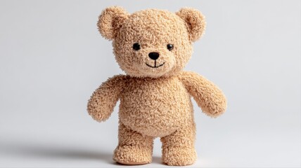 Obraz premium Cute and Cuddly Teddy Bear Toy Posing Against White Background, Perfect for Childhood and Comfort Concepts