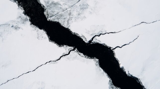 uriel. Aerial view of a deep lightning-shaped crack splitting a smooth glacier surface. travel magazines, destination branding, designed for travel destination branding, used by lab technicians.
