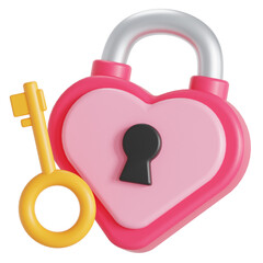 heart lock and key 3D illustration